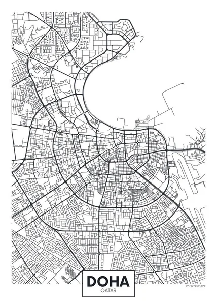 Detaylı vektör poster şehir haritası Doha