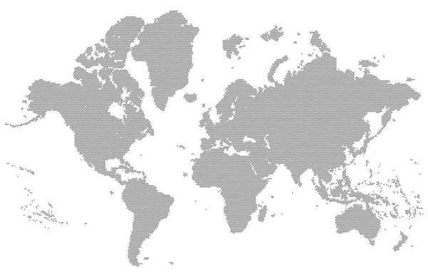 Gestippelde gedetailleerde kaart van de wereld vector silhouet — Stockvector