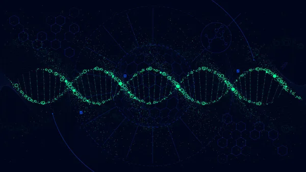 Ilustração futurista da estrutura do DNA, interface Sci-Fi, fundo vetorial — Vetor de Stock