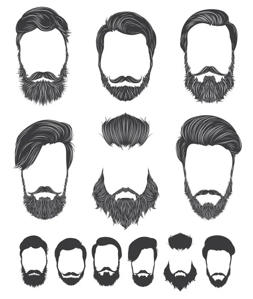 Penteado e barba moda hipster, conjunto de ilustrações vetoriais — Vetor de Stock