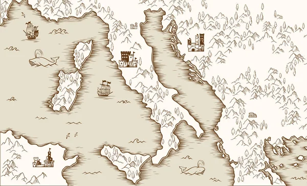 Ancienne carte de l'Italie, Cartographie médiévale, illustration vectorielle — Image vectorielle