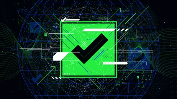 Tech futuristic green check mark symbols OK, indicator sci-fi vector backgrounds — Stock Vector