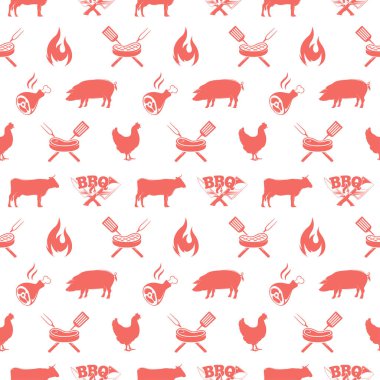 Barbekü seamless modeli, vektör çizim Barbekü Izgara elemanları ile