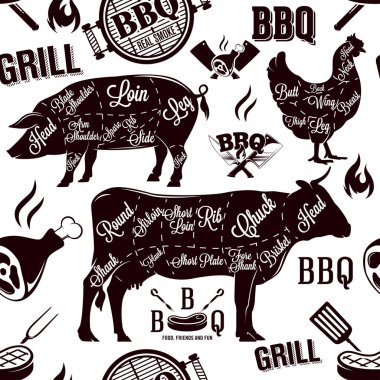 Et kesim ve Barbekü seamless modeli, vektör çizim