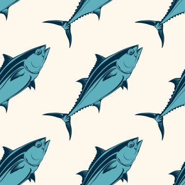 Ton balığı, vektör çizim ile seamless modeli deniz ürünleri