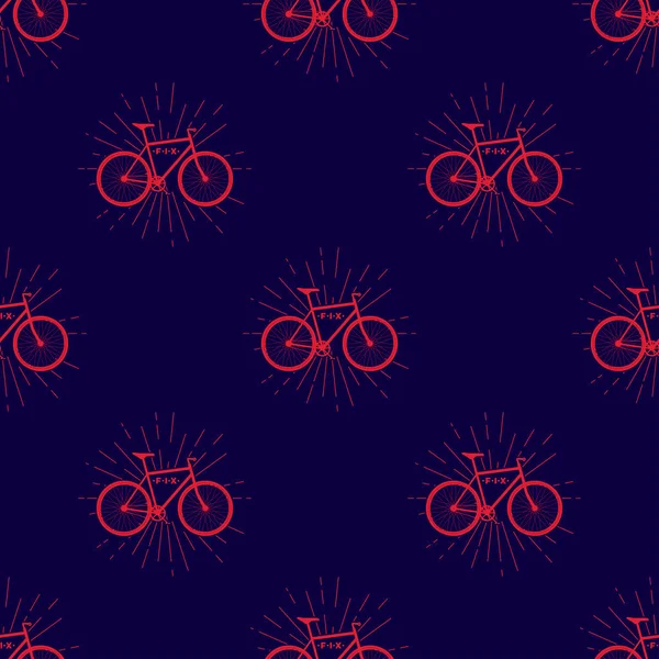 炫彩无缝花纹与固定自行车，时髦风格，矢量 — 图库矢量图片