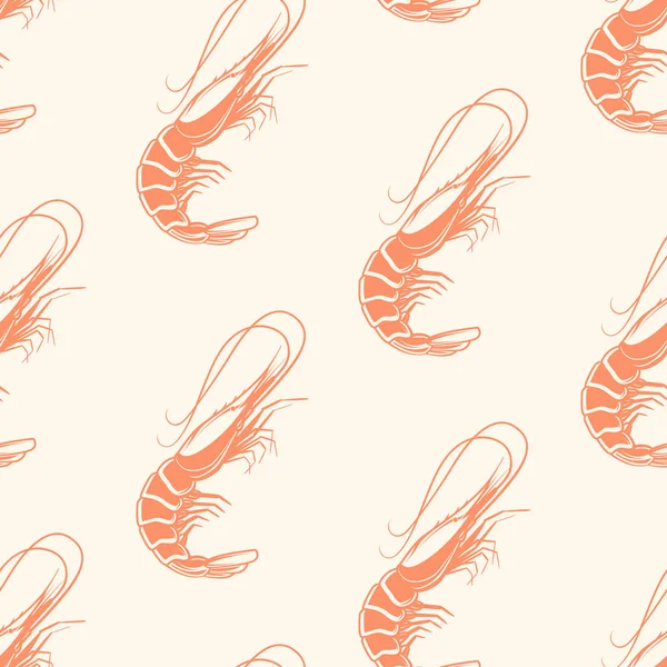 Patrón sin costura de mariscos con camarones atlánticos, ilustración vectorial — Vector de stock