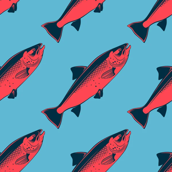Deniz ürünleri seamless modeli Pembe somon, vektör çizim ile
