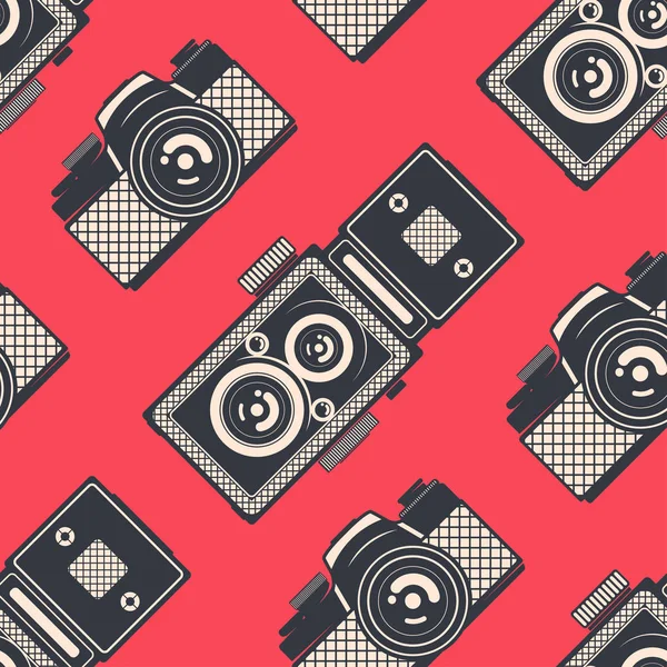 Retro seamless pattern with vintage cameras, vector background — Stock Vector