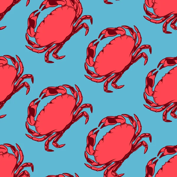 Patrón sin costura de mariscos con cangrejo rojo, ilustración vectorial — Archivo Imágenes Vectoriales