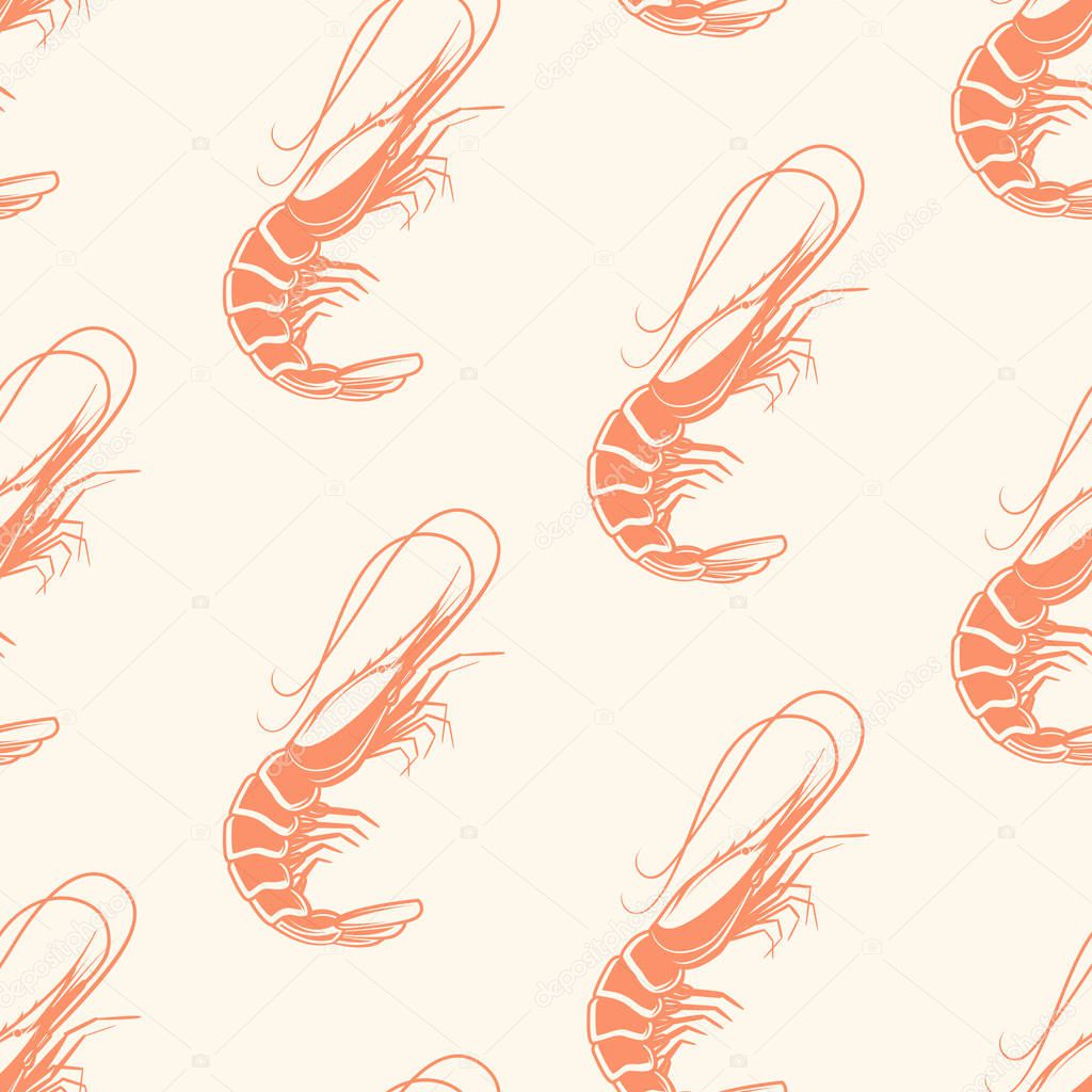 Seafood seamless pattern with Atlantic shrimps, vector illustration