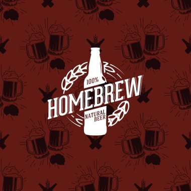 Dikişsiz desen tungur bardak bira, vektör çizim üzerinde homebrew logo