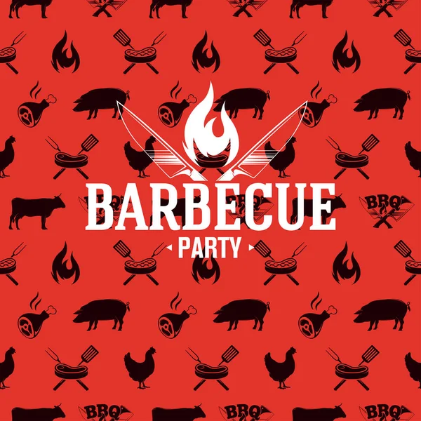 Barbecue logo sul modello rosso senza cuciture, illustrazione vettoriale — Vettoriale Stock