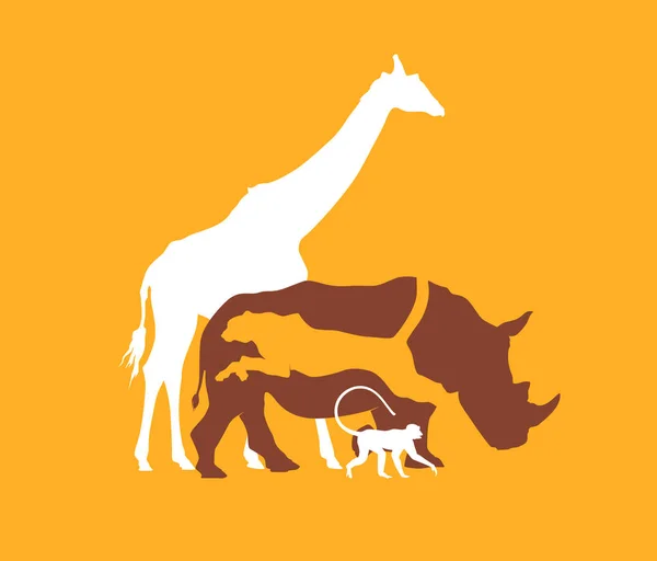 Siluety zvířat z africké savany, vektorové ilustrace — Stockový vektor