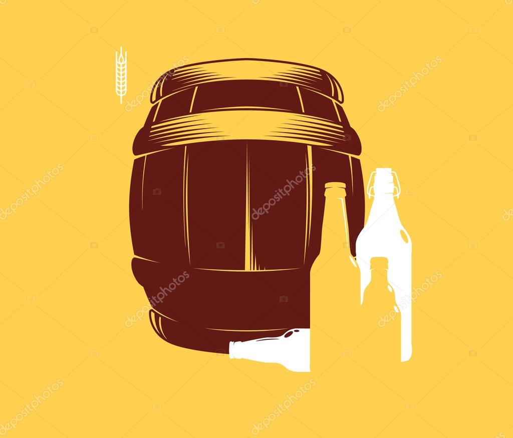 Silhouette of barrels and beer bottles, vector illustration