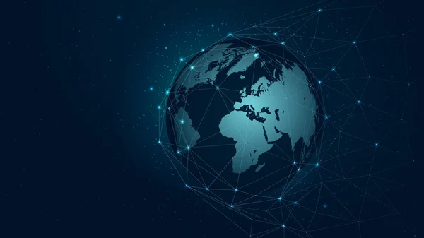 Carte Monde Connexion Réseau Mondial Technologie Fond Vectoriel Plexus Futuriste — Image vectorielle