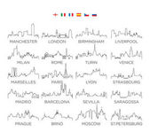 Evropa panorama města perokresba, vektorové ilustrace design, set 2