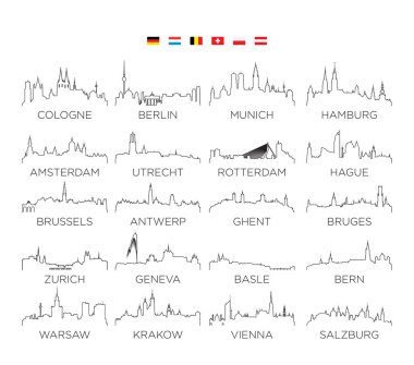 Europe manzarası şehir çizgi sanatı, illüstrasyon tasarım vektör, küme 1