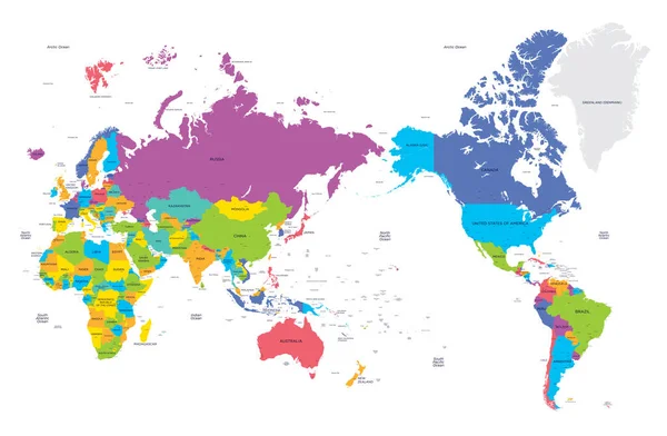 Mappa Politica Colorata Del Mondo Con Grandi Città Illustrazione Vettoriale — Vettoriale Stock