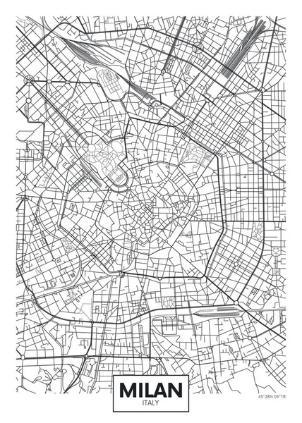 Detailní Vektor Plakát Mapa Města Milán — Stockový vektor