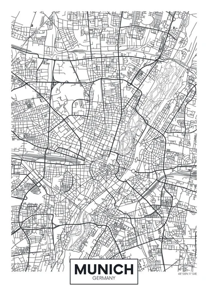 Gedetailleerde Vector Poster Plattegrond Van Stad München — Stockvector