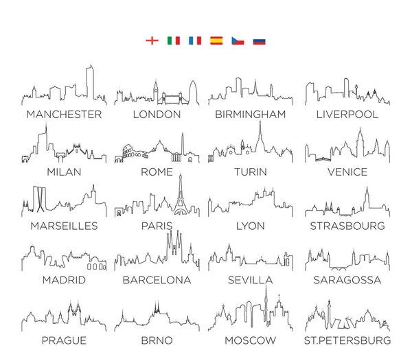 Europe Skyline City Line Art Vecteur Illustration Design Set — Image vectorielle