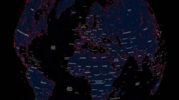 Futuristiska Gränssnitt Världskarta Med Globala Nätverk För Teknik Och Telekommunikation — Stock vektor