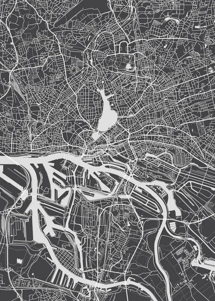 Hamburgo Plano Ciudad Mapa Vectorial Detallado — Archivo Imágenes Vectoriales