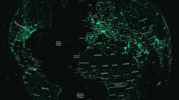 Hud Peta Dunia Dengan Teknologi Global Dan Jaringan Telekomunikasi - Stok Vektor