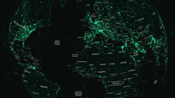 Mapa Světa Hud Globální Síťové Technologie Telekomunikace — Stockový vektor