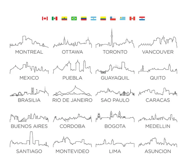 América Norte Sul Skyline Cidade Linha Arte Vetor Ilustração Design — Vetor de Stock