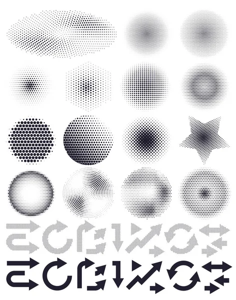 Set Abstract Vector Halftone Arrows Elements Design — Stock Vector