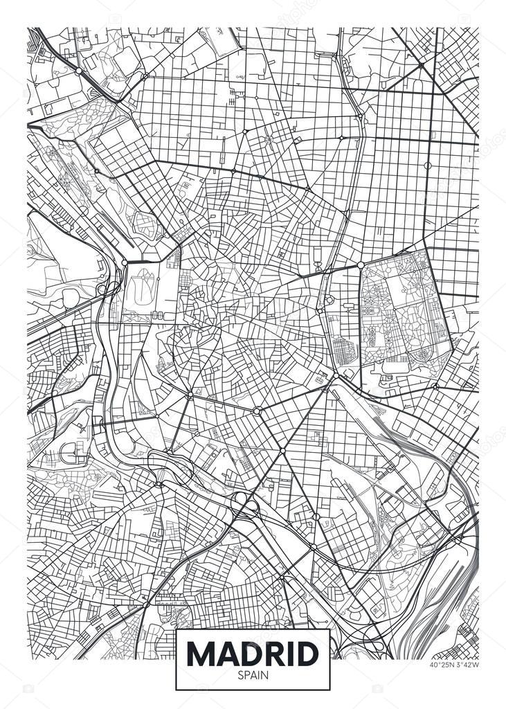 Detailed vector poster city map Madrid