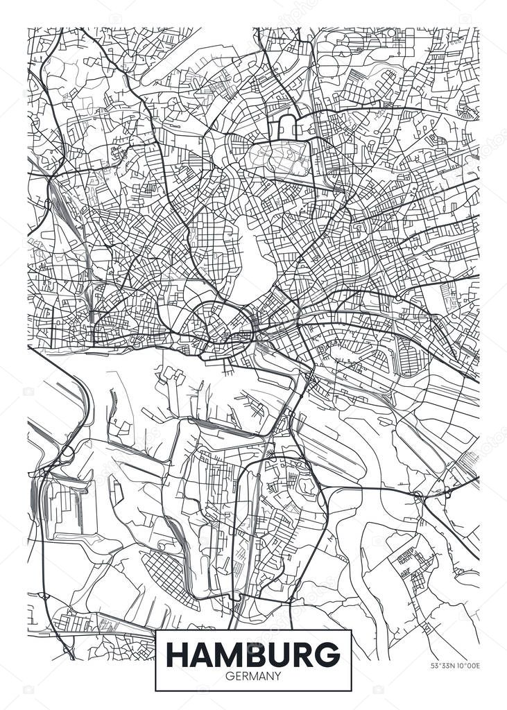 Detailed vector poster city map Hamburg