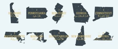 Set 1 of 5 Highly detailed vector silhouettes of USA state maps  clipart