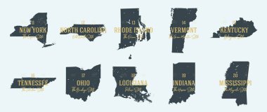 Set 2 of 5 Highly detailed vector silhouettes of USA state maps  clipart