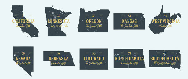 Set 4 of 5 Highly detailed vector silhouettes of USA state maps 
