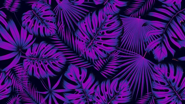 Модный бесшовный тропический узор с экзотическими листьями в ультрафиолете — стоковый вектор