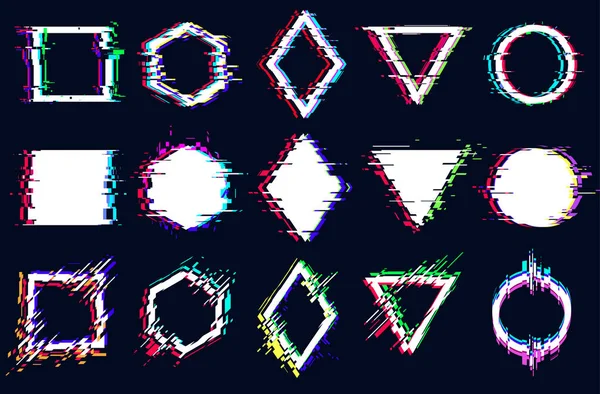 Vector abstract geometric shapes with glitch effect, digital def — ストックベクタ