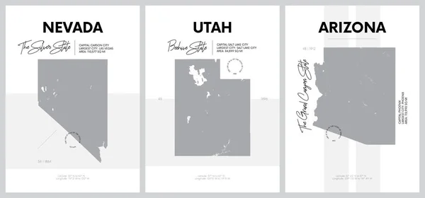 Cartazes vetoriais com silhuetas altamente detalhadas de mapas do s — Vetor de Stock