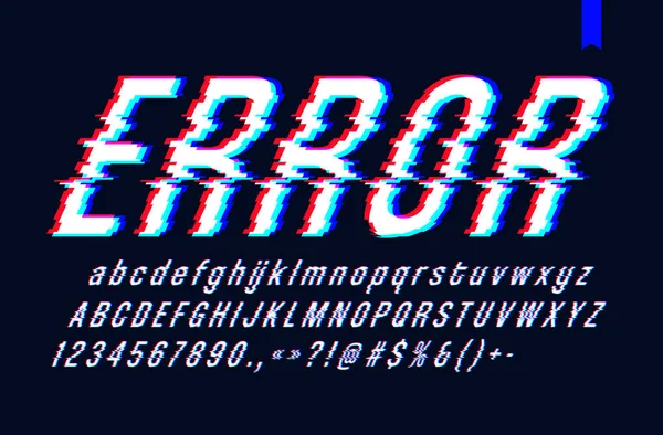 Vector lettertype met glitch effect, Digitale vervormde gestileerde tv bu — Stockvector