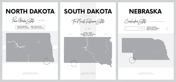 Carteles vectoriales con siluetas muy detalladas de mapas de las s — Vector de stock