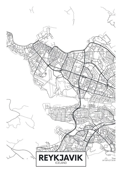 Mapa de la ciudad Reykjavik, diseño de póster de vector de viaje — Archivo Imágenes Vectoriales