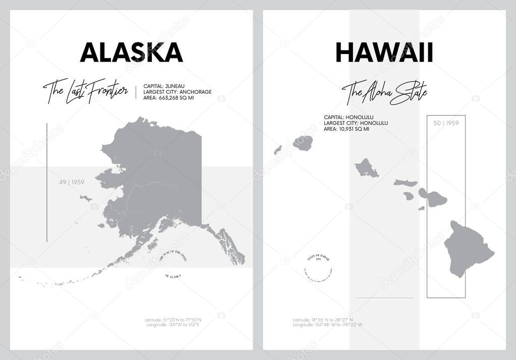 Vector posters with highly detailed silhouettes of maps of the s