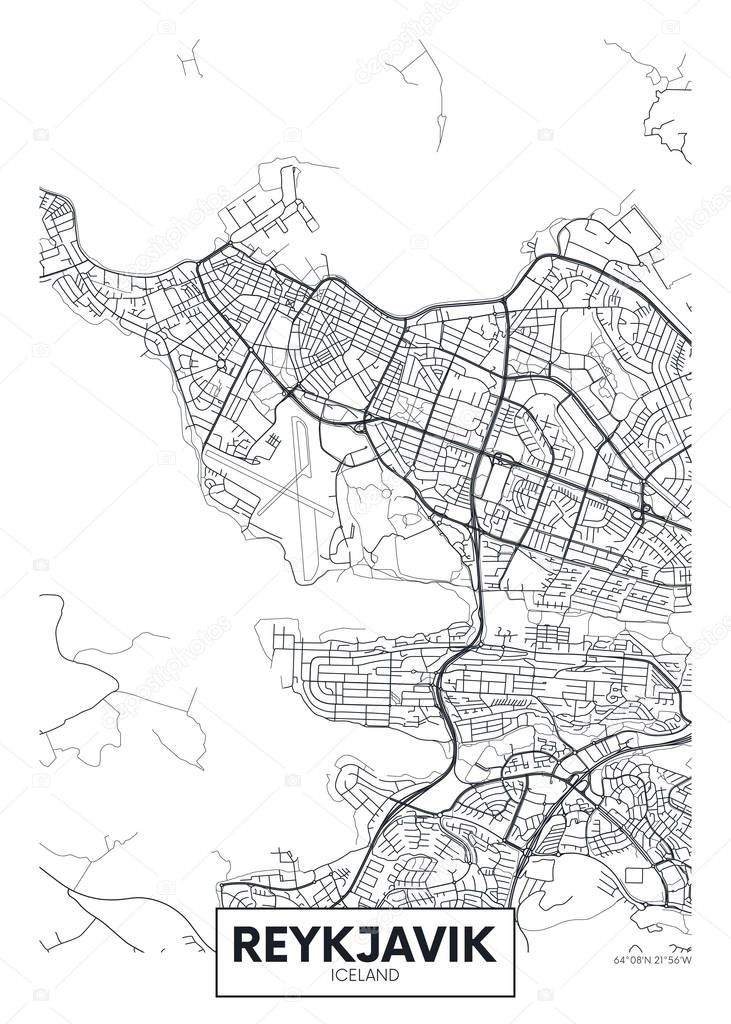 City map Reykjavik, travel vector poster design