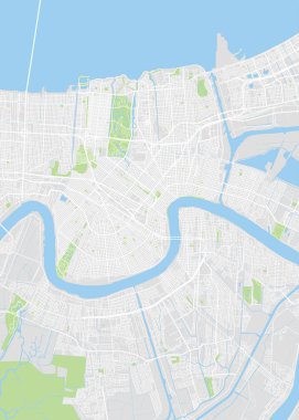Şehir haritası New Orleans, renkli detaylı plan, vektör illüstrasyonu