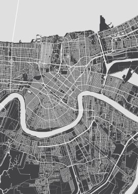 Şehir haritası New Orleans, monokrom detaylı plan, vektör illüstrasyonu