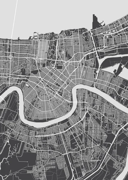 Mapa de la ciudad Nueva Orleans, plano detallado monocromo, ilustración vectorial — Archivo Imágenes Vectoriales