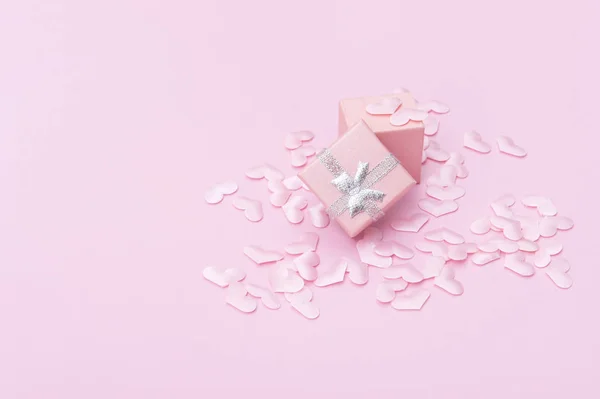Gift Box Hearts Pink Background Valentine Day — Stockfoto