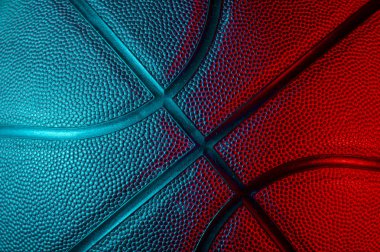 Basketbol topu dokusunun yakın plan detayları. Neon Banner Sanat Konsepti
